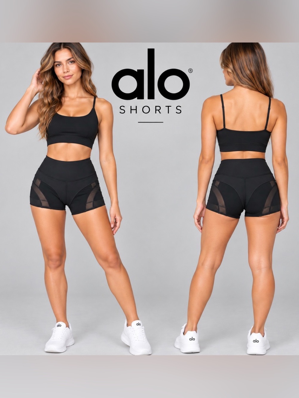 Alo W6319R Black XXS High Rise Mesh Panel Performance Compression Biker Shorts